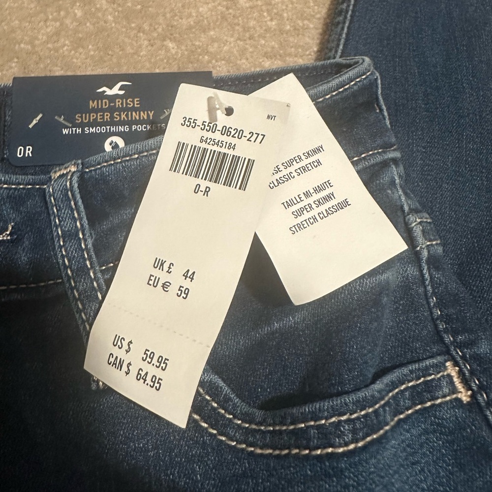 Hollister Mid-rise Super Skinny Dark Denim Ripped Jean Jeggings size 0R, 24 - Picture 2 of 8
